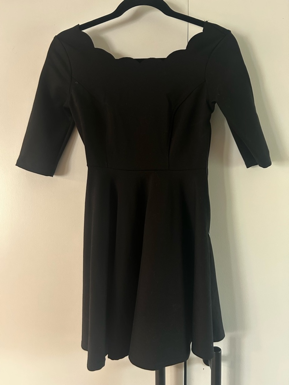 Lulu's Black Scallop-Neck Long Sleeve Fit & Flare Dress